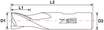 2 Flute HSS-AL End Mill - Standard Length - TiAlN Coated - Drawing