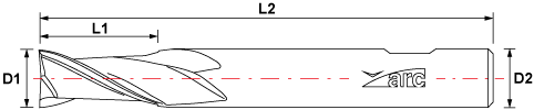 2 Flute HSS-AL End Mill - Long Series - TiAlN Coated - Drawing