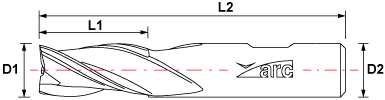 3 Flute HSS-AL End Mill - Standard Length - TiAlN Coated - Drawing