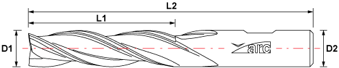 3 Flute HSS-AL End Mill - Long Series - TiAlN Coated - Drawing