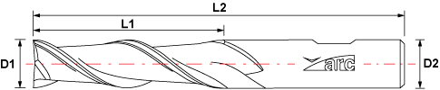 2 Flute HSS-AL End Mill for Aluminium - Long Series - Uncoated - Drawing