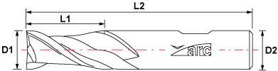 2 Flute HSS-AL End Mill for Aluminium - Standard Length - Uncoated - Drawing