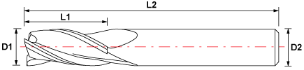 3 Flute Carbide End Mill - Standard Length - TiAlN Coated - Drawing