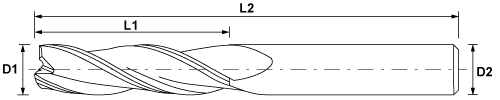3 Flute Carbide End Mill - Long Series - TiAlN Coated - Drawing