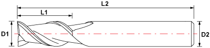 2 Flute Carbide End Mill For Aluminium - Standard Length - Uncoated - Drawing
