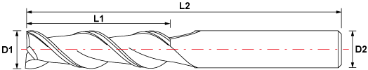 2 Flute Carbide End Mill For Aluminium - Long Series - Uncoated - Drawing