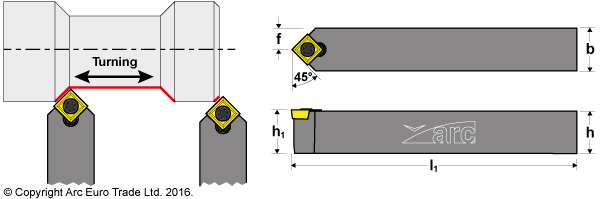 ARC SSDC-N 45deg Turning Tool Holders - Diagrams