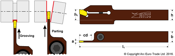 ARC QA Parting and Grooving Tool Holders - Diagrams