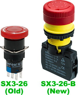 SX3 Emergency Stop Switches - Old SX3-26 vs New SX3-26-B
